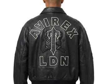 Avirex Black Leather Bomber Jacket – Unisex Flight Style, Cowhide Leather