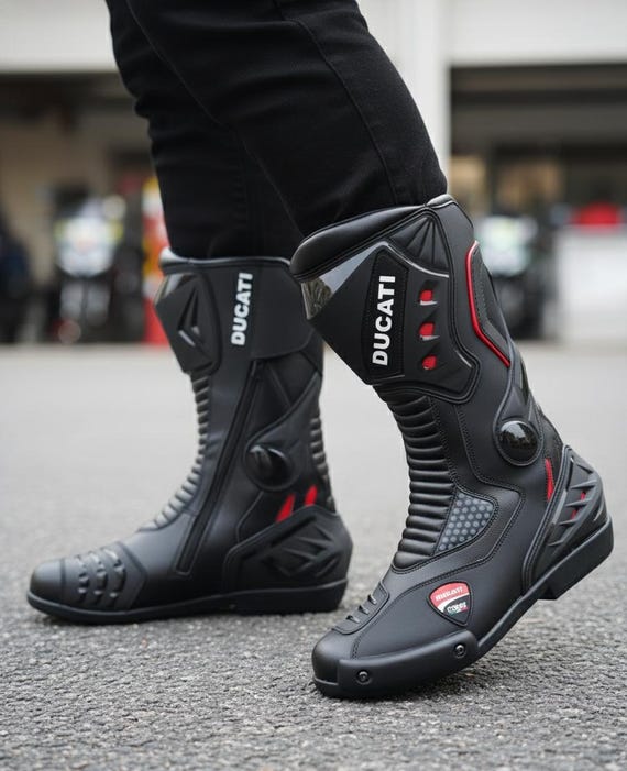 Ducati Corse Racing Boots – Men's Black and Red Sportbike Riding