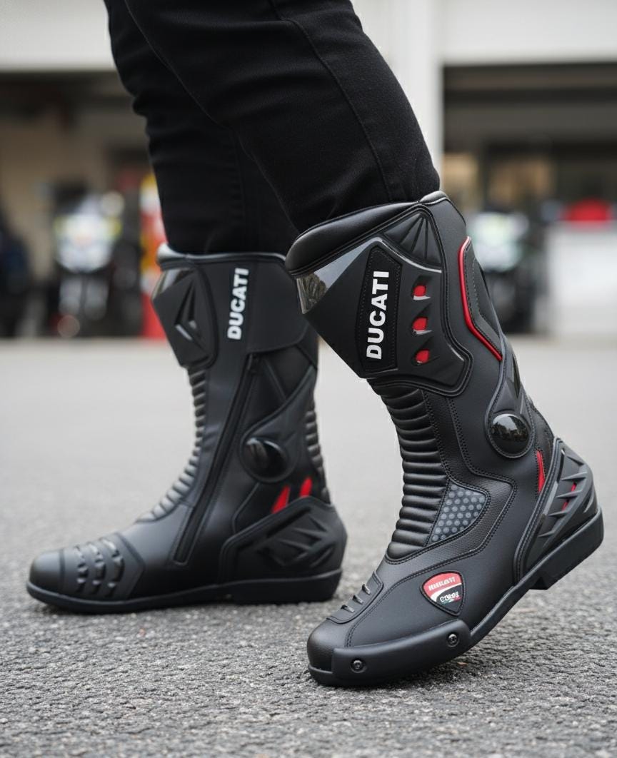 Ducati Corse Racing Boots – Men's Black and Red Sportbike Riding