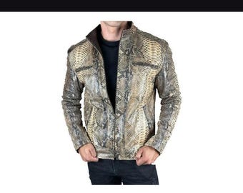 Chaqueta de cuero con estampado de serpiente: chaqueta de estilo motero con cremallera