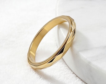 Spinner Ring, Stainless Steel Ring, Fidget Spin Band, Unique Geometry Ring, 3mm Rotatable Ring