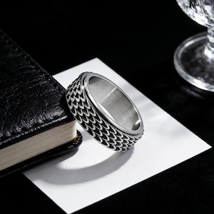 Anneau à roulettes anti-anxiété - Bague en acier au titane et écailles de dragon pour homme anti-stress et agité