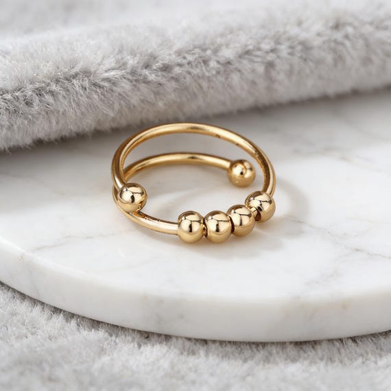 Beaded Anxiety Ring, Mindfulness Fidget Ring, Adjustable Spinner Ring, Stress Relief Jewelry, Minimalist Gold & Silver Ring
