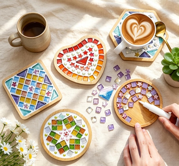 DIY Mosaic Coaster & Tray Kit for Adults | Kids Craft Set, Make Your Own Art and Home Decor | Creative Hobby Gift, Tile Arts and Crafts