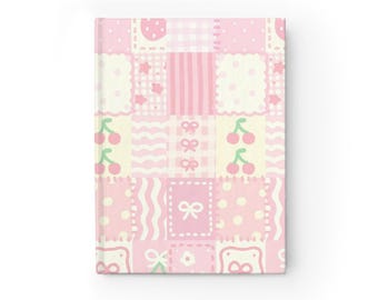 Rosa Patchwork Notizbuch | Niedliches Kirsch Schleifen Muster Notizbuch