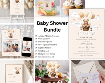 Paquete neutro para baby shower "We Can Bearly Wait", descarga instantánea.