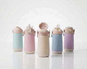 TIVVO Grow-Along Stainless Steel Children's Drinking Bottle - 420ml Thermos Mug with 3 Lids in 5 Colors - Leak-Proof School Cup - Sustainable Bottle for Children