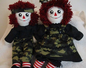 Handmade Camo Raggedy Ann and Andy