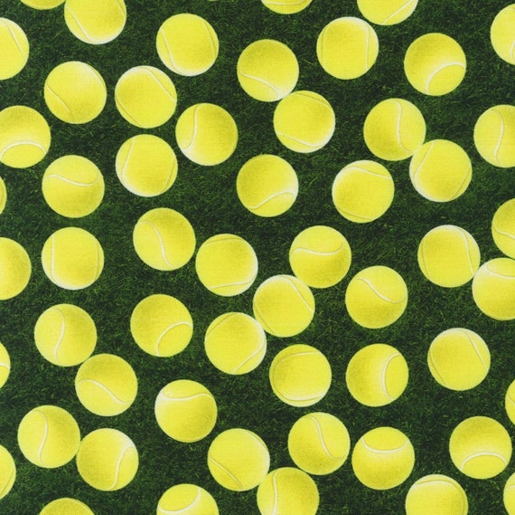 Tennis balls on green grass cotton fabric by Robert Kaufman Etsy