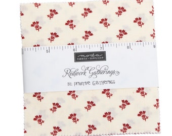 Redwork Gatherings cotton charm pack by Primitive Gatherings for Moda fabrics