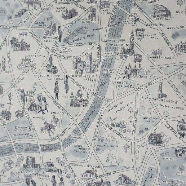 Passport London map cotton fabric in Black and white 33 inches for Moda fabric 33012 16