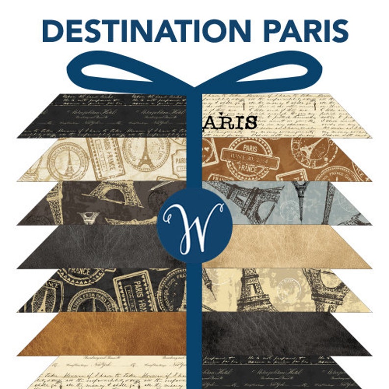 Destination Paris blue Eiffel Tower cotton fabric by Whistler Studios for Windham Fabrics 42498-4