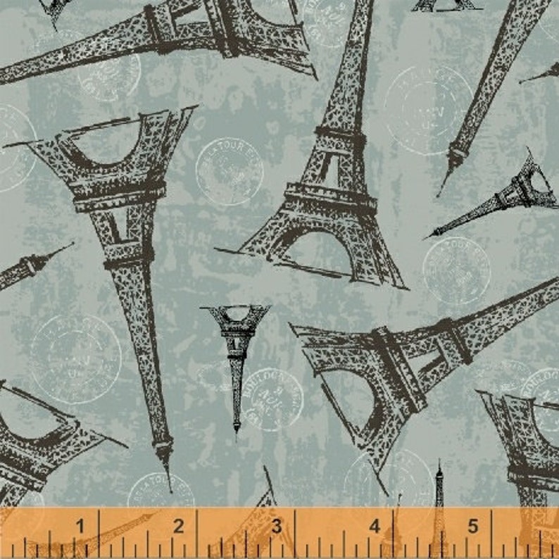 Destination Paris blue Eiffel Tower cotton fabric by Whistler Studios for Windham Fabrics 42498-4