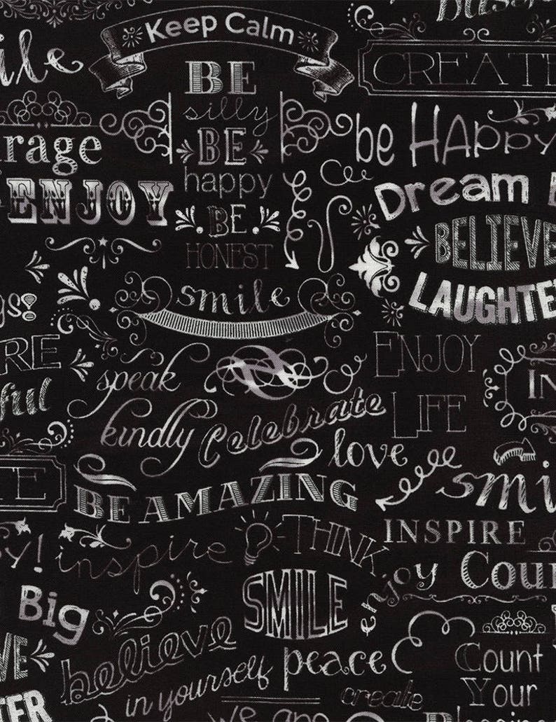 Live, Love and Laugh Chalkbooard Words Cotton Fabric for Timeless ...