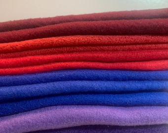 16 Solid Fleece Remnants ~ Burgundy, Red, Blues & Purples