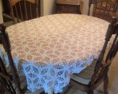 Vintage 58 quot X 72 quot Hand Crochet Cotton Off-White Tablecloth SNOWFLAKE DESIGN