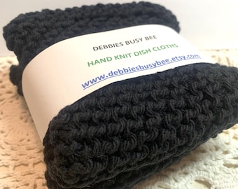 Black Cotton Dish / Face Cloths, Set of 2, Gift Set 100% Cotton (7.5" sq)