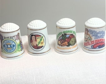Collectible Franklin Mint Advertising Fine Porcelain Thimbles ~ Vintage Country Store ~ Choice Clark's ONT, Seeds, Breath Perfume or Starch