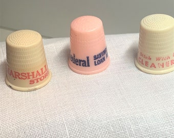 Lot of 3 Collectible Advertising Vintage Thimbles ~ Marshall-Wells Stores, Twin City Federal Savings & Loan Assn, Band Box Cleaners