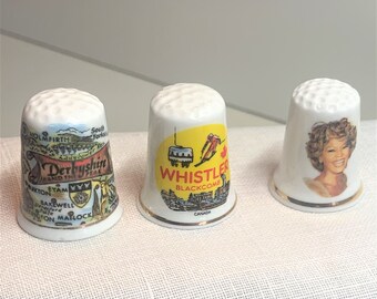 Collectible Fine China Thimbles ~ Choice of Derbyshire Great Britain, Whistler Canada or Whitney Houston