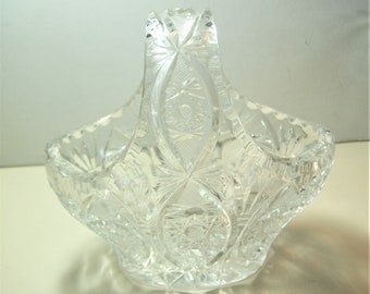 Beautiful KRASNO Lead Crystal Vintage Oval Basket Made in Poland ~ Heavy