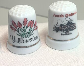 Vintage State / Sites Thimbles ~ Collector Souvenir~ Porcelain Thimbles ~ Choice of Yellowstone, South Dakota