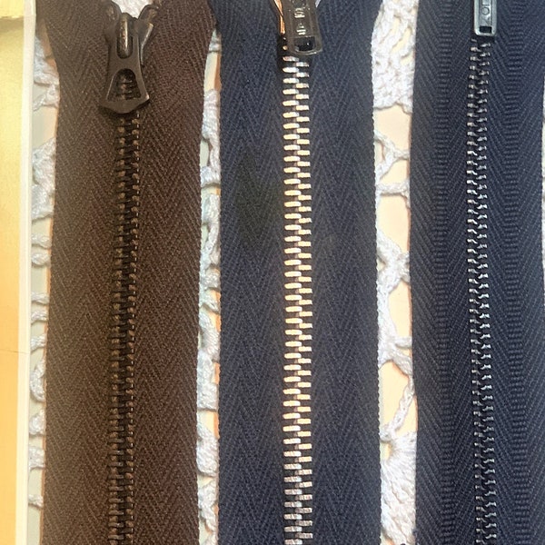 6" Metal Zippers ~ Choice of Brown or Navy-Blue NOS Vintage