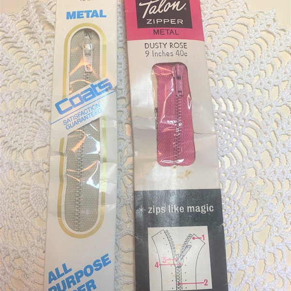 9" Metal Zippers ~ Choice of Ecru or Dusty Rose NOS Vintage ~ Coats and Talon Brands