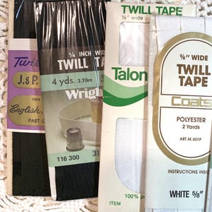 Vintage Twill White or Black Twill Tapes Choice of Sizes 100% Polyester NIP