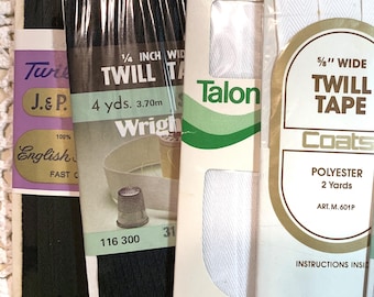 Lot of 4 Vintage Twill White and Black Twill Tapes Different Sizes 100% Polyester NIP