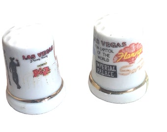 Lot of 2 Las Vegas Old Downtown Hotels ~Vintage Collector Las Vegas Souvenir~ Porcelain Thimbles