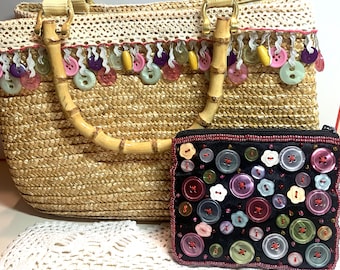 Croft & Barrow Straw Purse Bamboo Handles or Coin Purse Accented with Buttons