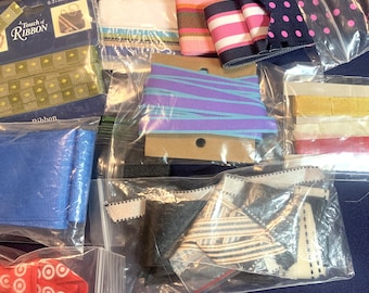 Assorted Colorful Grosgrain Ribbon Bag Prints & Stripes - Crafts or Doll Clothes