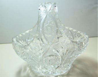 Vintage KRASNO Lead Crystal Basket: Oval Bowl Made in Poland