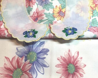 Floral Cotton Twill Fabric with 12" Girl's Collar: Pastel Pink, Green, Yellow