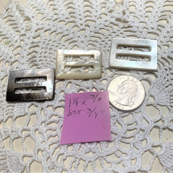 Lot of 3 Asst Antique MOP Shell Small Rectangular Buckles ~ 1.25" long and 7/8" wide (Bar is 3/4") Abalone Oyster ~ Prettier in Person!