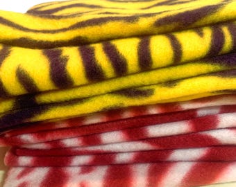 11 Novelty Fleece Remnants ~ Tiger Prints ~ Red & White, Gold and Purple (Lakers Color)