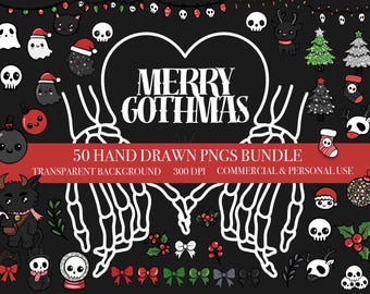 50 Gothmas Gothic Christmas Themed Kawaii Icons Clip Art Illustrations For Commercial & Personal Use | Hand Drawn
