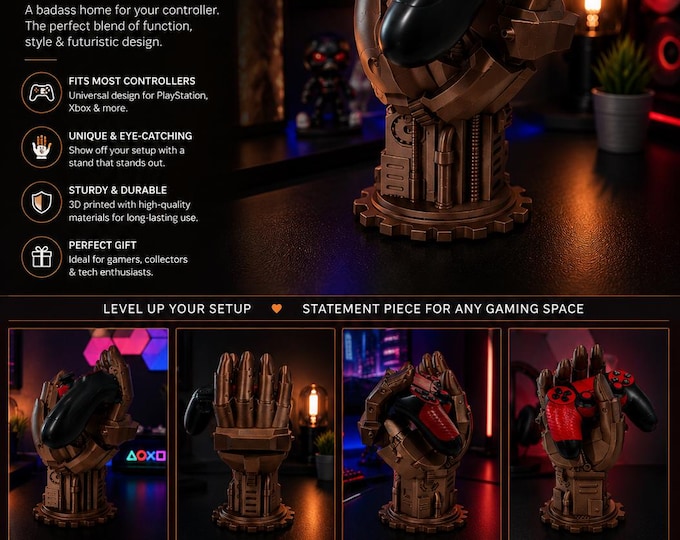 Futuristic 3D Printed Controller Holder | Gaming Desk Decor | PS5 & Xbox Stand | Gamer Gift | Metallic Display Stand
