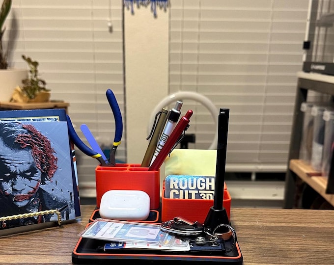 3D Printed Desk Organizer | Modern Workspace Tray, Pen Holder, Tech Dock