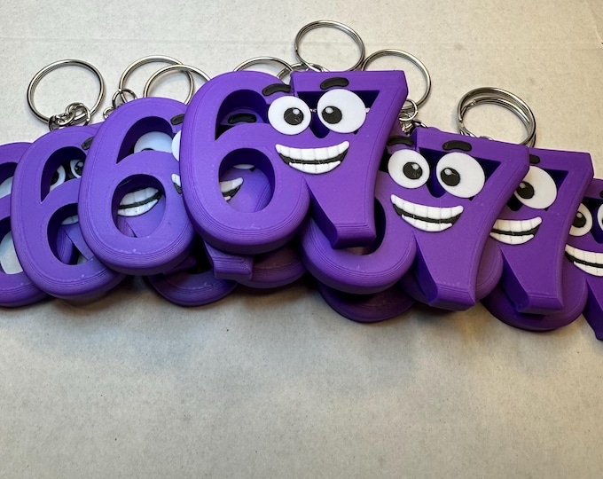3D Printed Keychain • Purple Number 67, Cartoon Charm