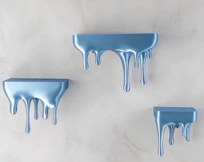 Surrealist Melting Floating Shelf – Trippy Liquid Wall Art, Maximalist Decor