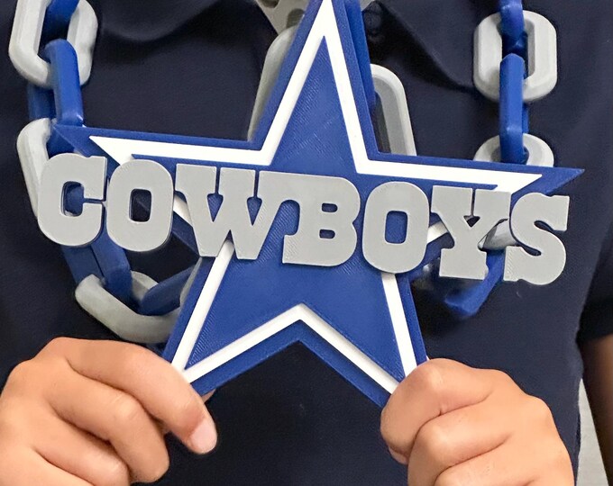 3D Printed Cowboy Star Chain | Blue and Silver Hype Necklace | Trendy Game Day Jewelry