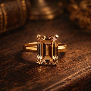 Emerald Cut Peach Morganite ring, roségouden solitaire ring, minimalistische verlovingsring, belofte jubileumring voor vrouwen statement cadeau