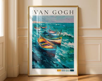 ゴッホ展ポスター、サントマリーの浜辺の漁船、ゴッホの版画、印象派