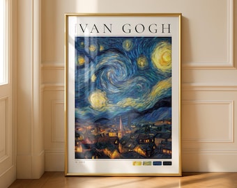 Vincent Van Gogh Poster: Oil on Canvas Art Print - Van Gogh Print - Vintage Home Decor - Famous Art - Impressionism, Starry Night