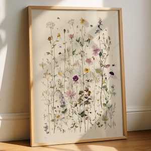 Field Flower Herbarium Print, Natural History Botanical Illustration, Museum Style Floral Plate