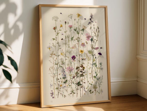 Field Flower Herbarium Print, Natural History Botanical Illustration, Museum Style Floral Poster
