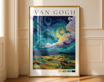 Póster de La noche estrellada de Van Gogh: Cuadro impresionista al óleo para pared.