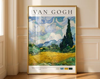 Vincent Van Gogh Poster: Wheat Field with Cypresses, 1889, Oil on Canvas Art Print - Van Gogh Print - Vintage Home Decor - Impressionism